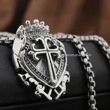 925 Sterling Silver Shield Cross Mens Biker Pendant 8N028(Necklace 24inch)