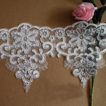 

5 meter 19.5cm 7.67" wide ivory sequin bridal wedding embroidered tapes lace trim ribbon 8u31 free ship