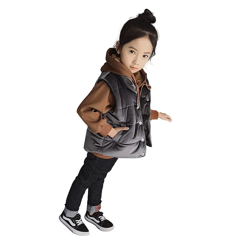 

Girl autumn and winter set 2018 new hooded long-sleeved sweater + vest two-piece suit 3-12 years old baby girl clothes