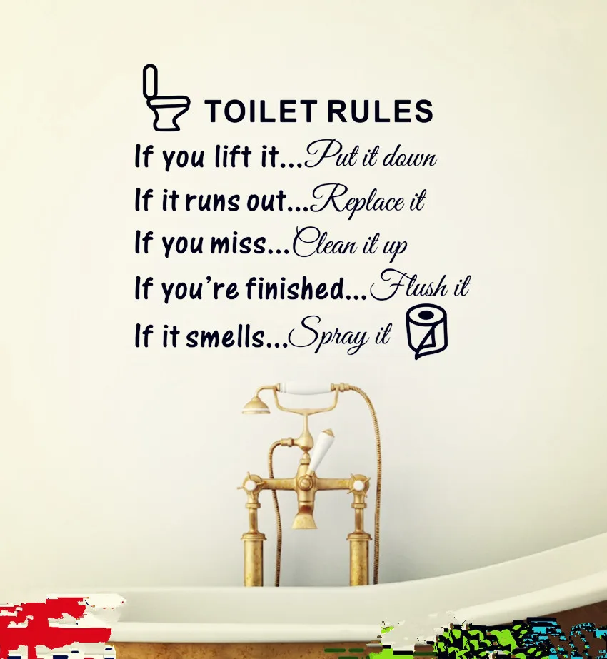 Toilet Rules quotes Vinyl Wall Sticker for Bathroom DECOR free shipin Wall Stickers from Home