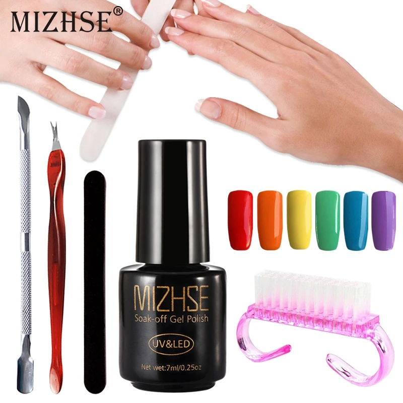 

MIZHSE Nail Polish Set All For Manicure Prime Gel 7ML Colors Semi Permanant UV Design Starter Gel Polish Set 7pcs Manicure Tool