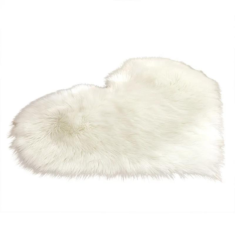 Heart Shaped Fluffy Rug Shaggy Floor Mat Soft Faux Fur Home Bedroom Hairy Carpet