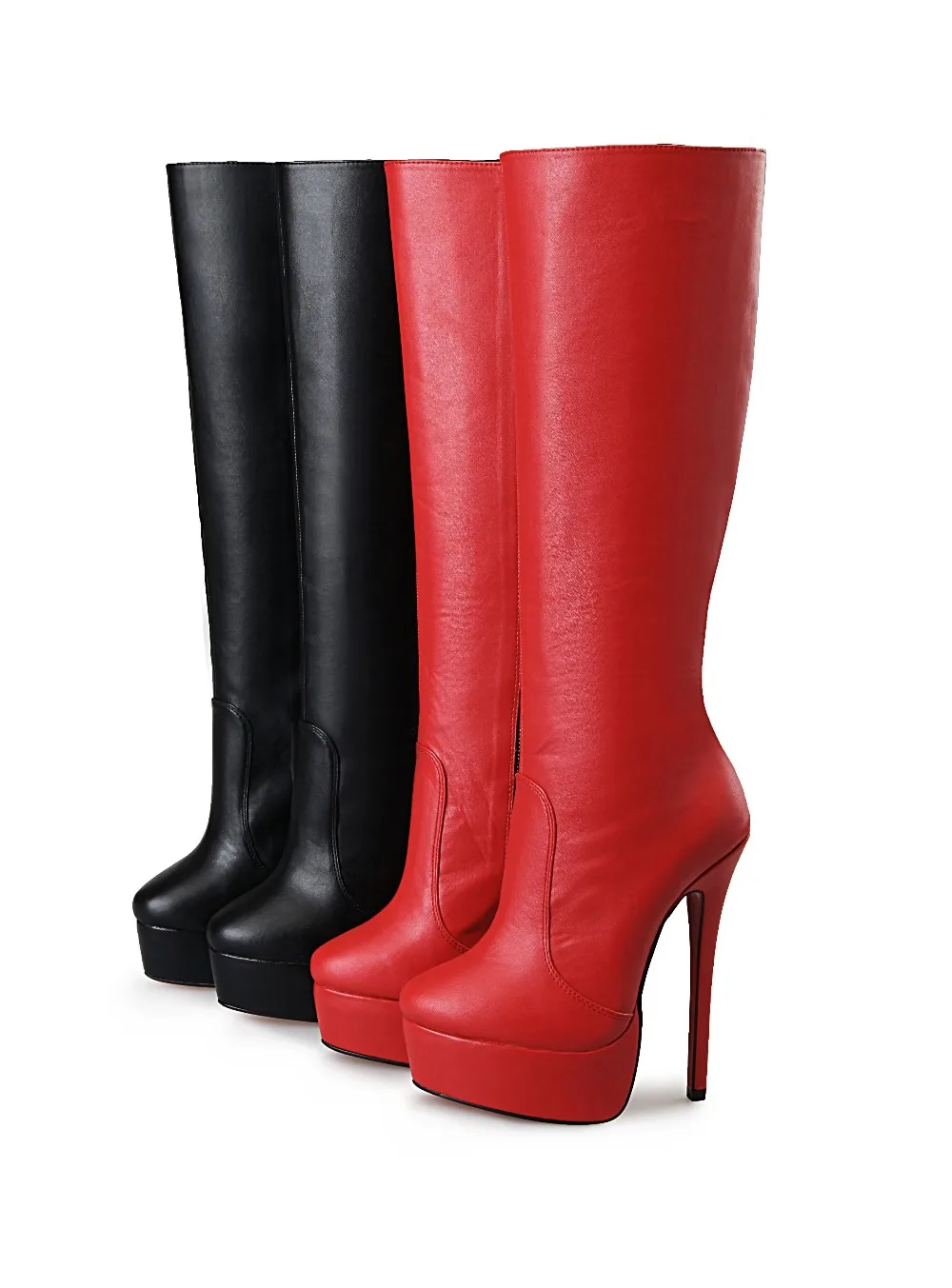Весенне-осенние женские сапоги до колена на тонком каблуке 16 см туфли-лодочки на платформе женские модные ботинки для показа размера плюс: 40-46, 47, 48