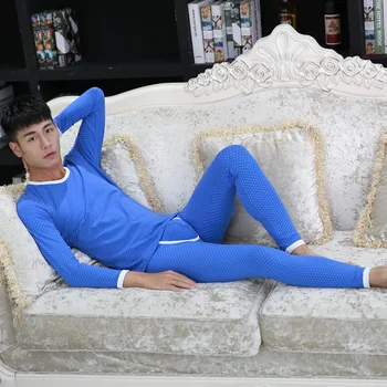 

SEEINNER Brand Men's Thin Thermal Underwear Suits Based Render Dot Printed Low Waist Long Johns (for A Suit)