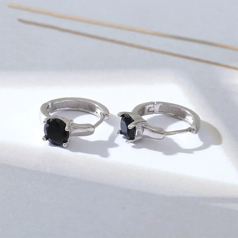 

925 Sterling Silver Black Zircon Hoop Earrings for Women Personalized Korean Style Fashion Ear Circle Femme Jewelry Accessories