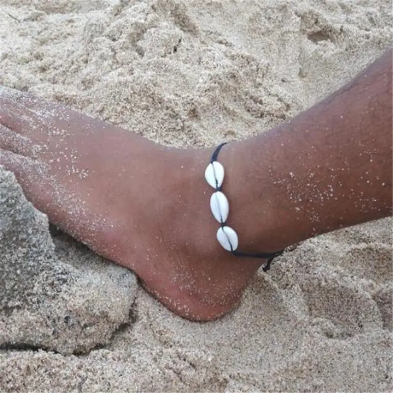 S195 Bohemia Shell Anklets For WOmen Natural Seashell Handmade Adjustable Rope Leg Chain Foot Ankle Bracelet Beach Accessories - Окраска металла: s156black