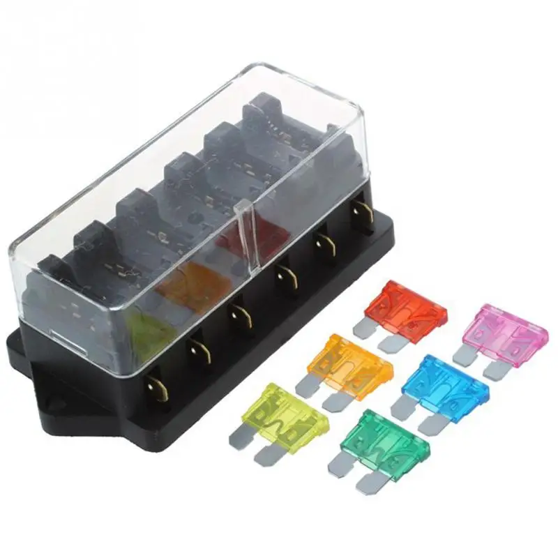 

6 Way Fuse Holder Box Car Vehicle Circuit Blade Fuse Box Block With 6pcs Fuse