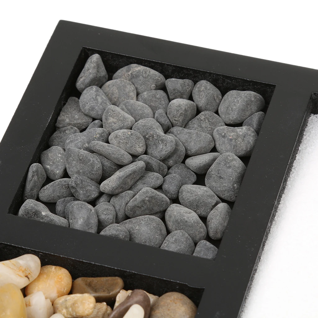  Table Desk Zen Garden Sand Tray Natural Stones Wood Rake Meditation Craft Home Decorative Plate Kid