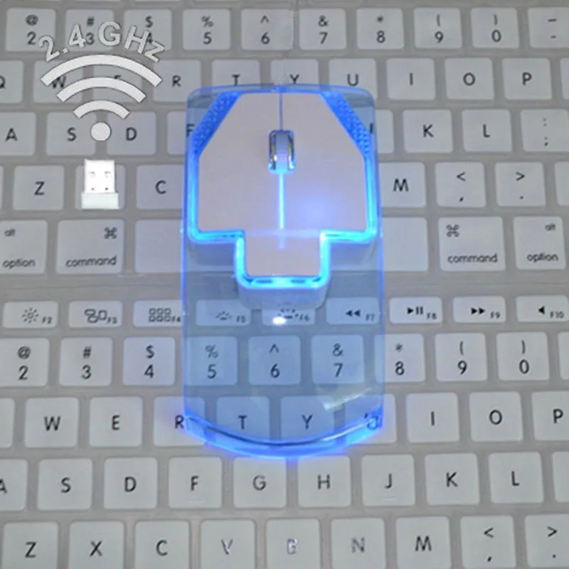 

2.4GHz Wireless Mouse Transparent Ultra Thin Luminous Optical Mice for PC Laptop IJS998