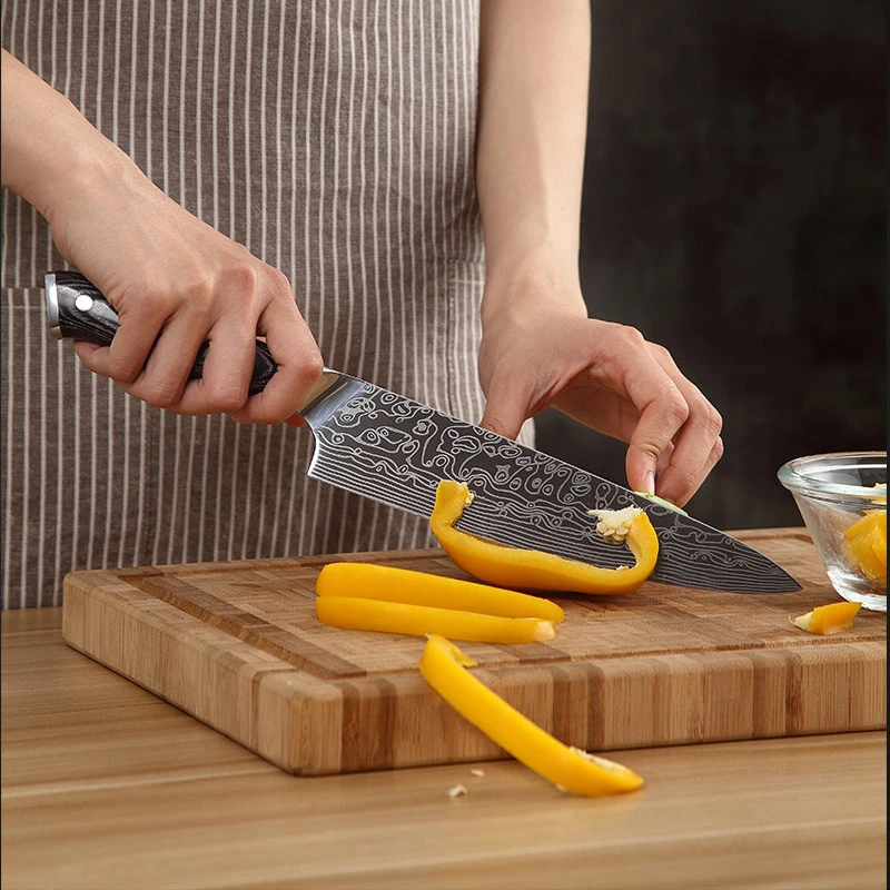 

Soanimo Professional 8'' Chef Knife Japanese Stainless Steel Sanding Laser Pattern Knives Sharp Blade Knife Kitchen Accessories
