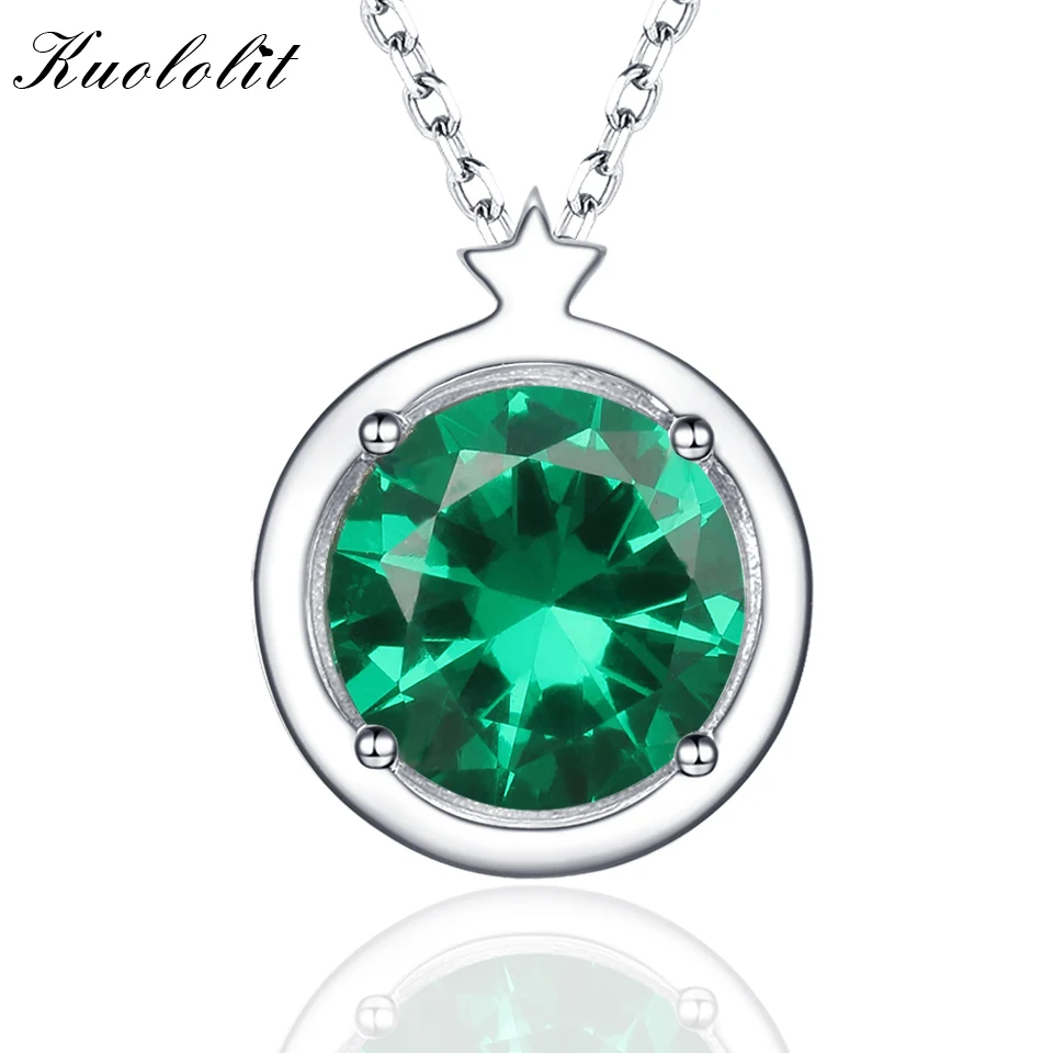 

Kuololit Emerald Gemstone Pendants For Women With Chain 925 Sterling Silver Star Engrave Name Necklaces Customized Jewelry Gift