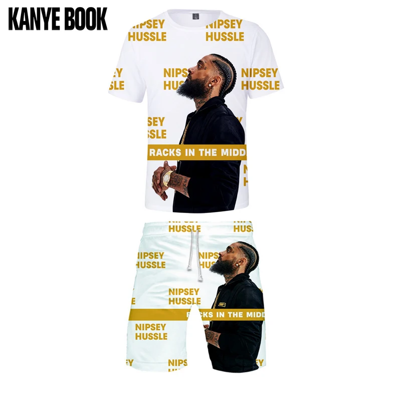 

nipsey hussle t shirt set Hip hop shorts sets O-neck Short sleeve men clothes 2019 Fashion summer Beach Shorts funny t shirts