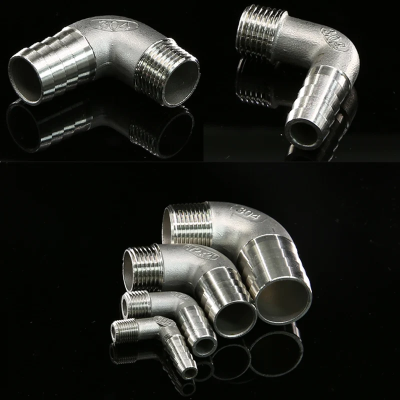 

1/4" 3/8" 1/2" 3/4" 1" BSPT Male x 8/10/12/25mm Hose tail Barb 90 Deg Elbow 304 Stainless Pipe Fitting Connector Water Gas Oil