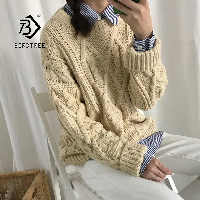 

2019 Chic Autumn New Arrival Women's Pullovers Sweater Twist Full Sleeve O-neck Loose Solid Korean Fashion Hot Sale T97318D
