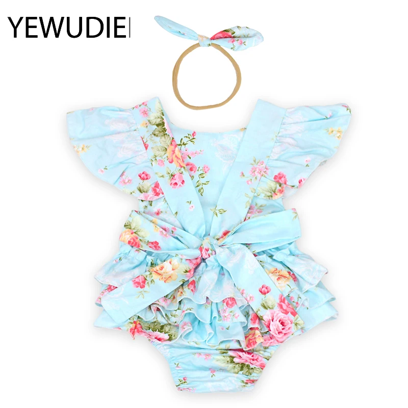 

YEWUDIER 2018 fashion newborn baby bodysuits with headband Girl kids snap button baby clothes Floral flower 6colors Jumpsuits