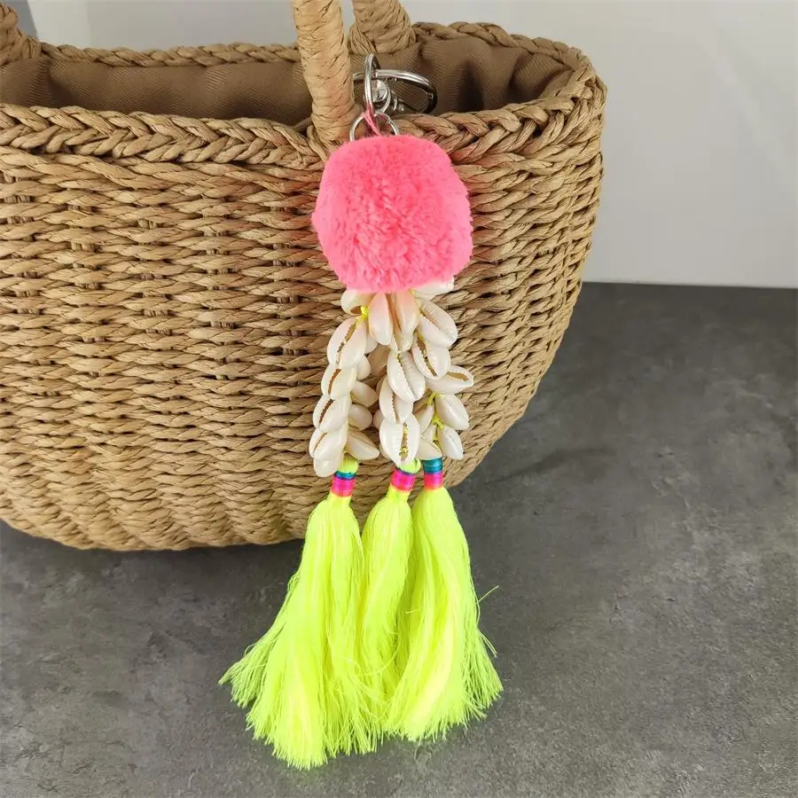 

Fashion casual Sea shell tassels women keychain bag pendant alloy car key chain ring holder retro jewelry