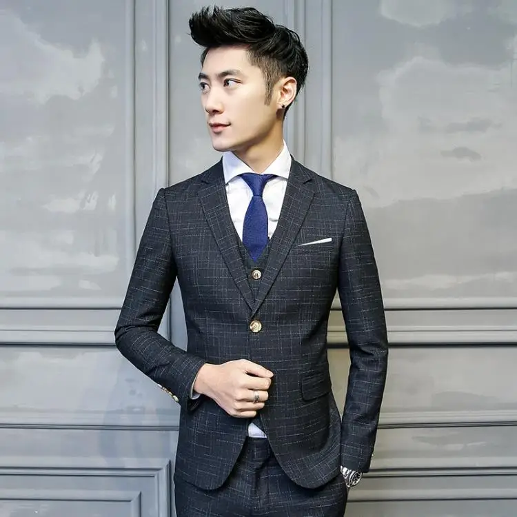 

(Jacket+Vest+Pants)2019 New Style Custom Slim Fit Suits Men's Wedding Suits Business Men's Casual Suits Men Striped Three Pieces