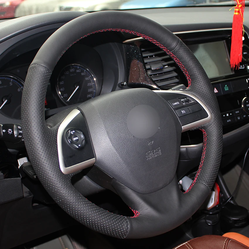 Черный из натуральной кожи рулевого колеса автомобиля Обложка для Mitsubishi Outlander 2013 Мираж ASX L200