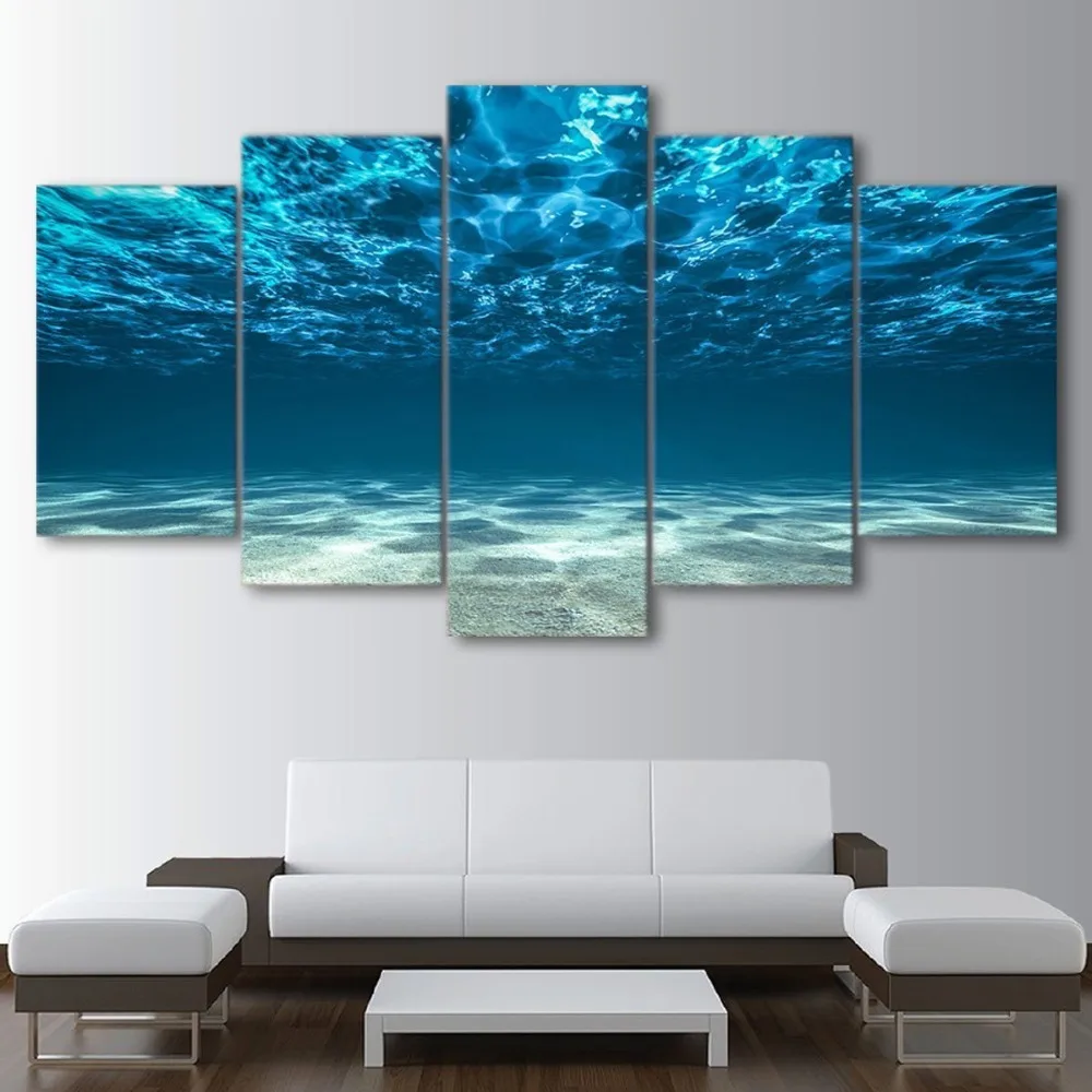 

Artworks Canvas Decor Home Room 5 Pieces Marine Scenery Pictures Modular Blue Ocean Poster Frame Paintings HD Printed Wall Art