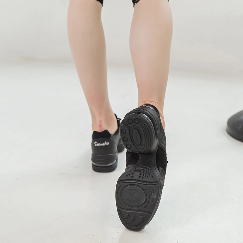 Sansha    Genuine Pig Leather Dance Sneakers Black Comfortable Salsa Jazz Air-Cushion  Dance Shoes  H166LPI 2