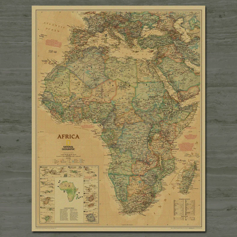 free ship map of africa vintage kraft paper poster retro living room