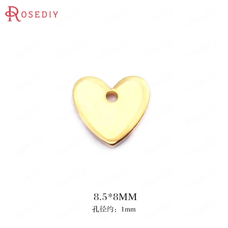 

(34400)20PCS 8.5*8MM Hole 1MM 24K Gold Color Brass Heart Shape Charms High Quality Diy Jewelry Findings Accessories