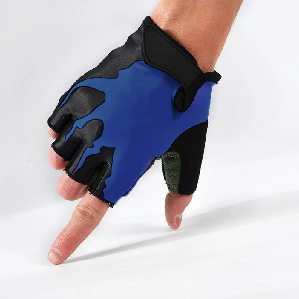 Горные охотничьи перчатки, амортизирующие, противоскользящие, дышащие, на половину пальца, для езды на велосипеде, для пеших прогулок, спортивные перчатки для мужчин и женщин - Цвет: blue