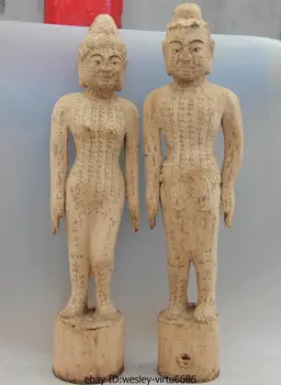 

Wood Carve Traditional Chinese Medicine acupuncture body point Statue Pair