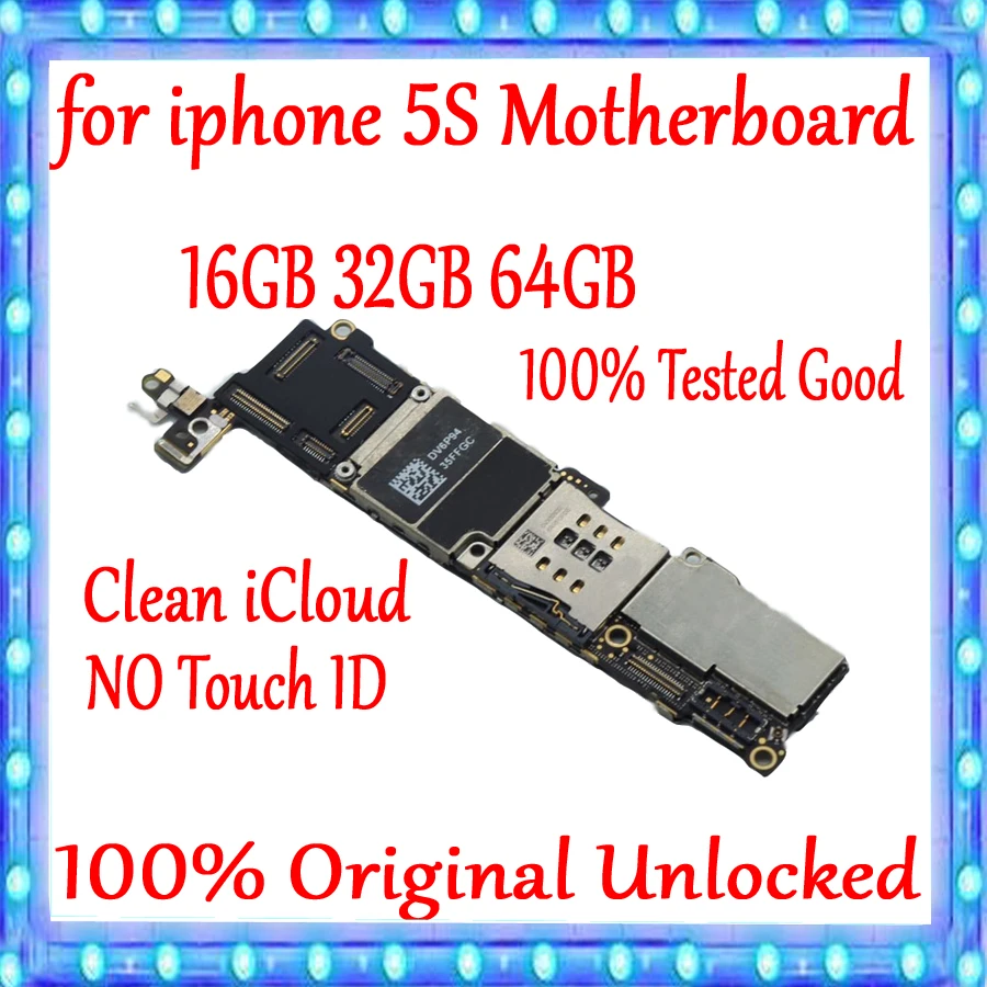 

16GB 32GB 64GB Motherboard without touch ID for iphone 5S unlocked mainboard IOS System logic board with chips