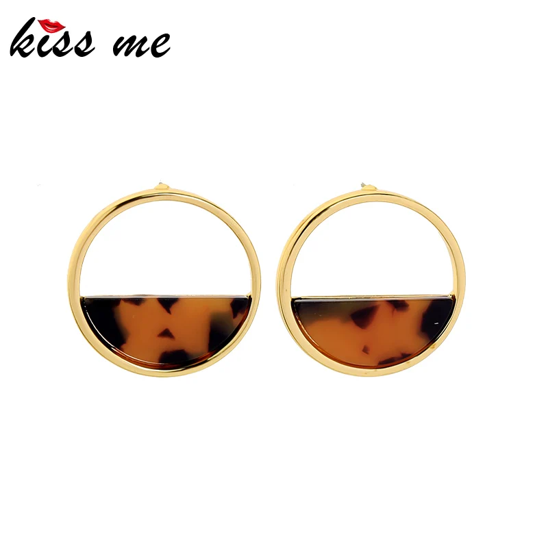 

KISS ME Geometric Semicircle Leopard Grain Acrylic Sheet Stud Earrings For Women Gold Color Alloy Circle Earring New Accessories