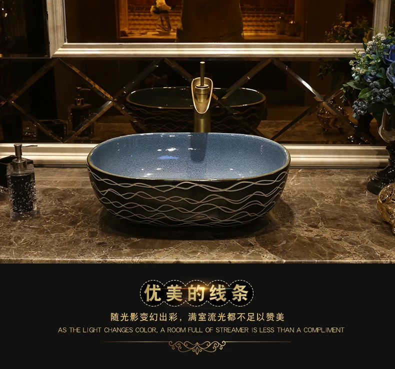 Oval black with blue antique Ceramic Painting Art Lavabo Bathroom Vessel Sinks ounter top color wash basin  (7)