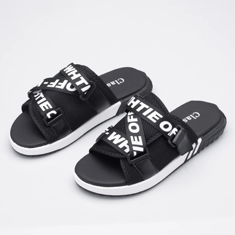 

2019 Summer New Men's Shoes Trend Buckle One Word Slippers Casual Outdoor Slipper Flat Breathable Beach Shoes For Male