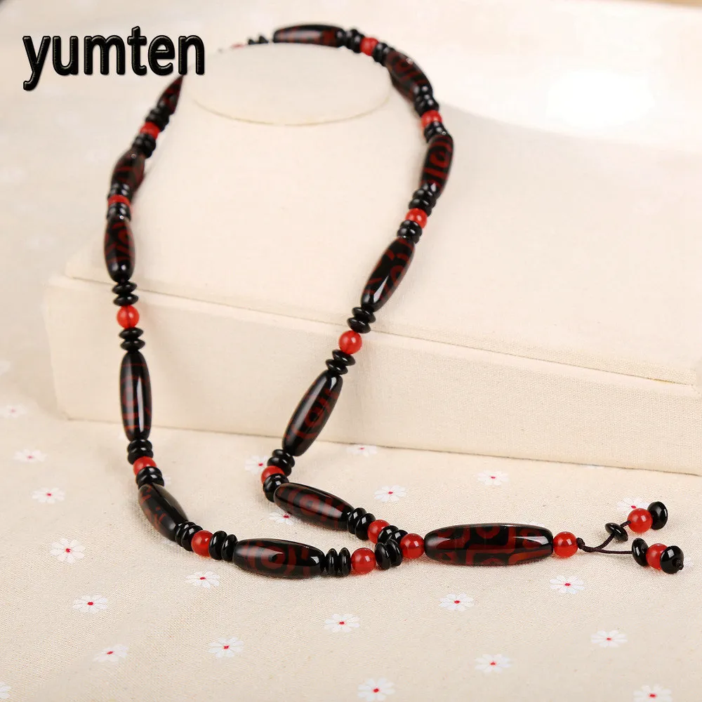 

Yumten Natural Agate Dzi Beads Men Necklace Women Retro Sweater Chain Fashion Water Drop Popular Collier Sailor Buddhism Reiki