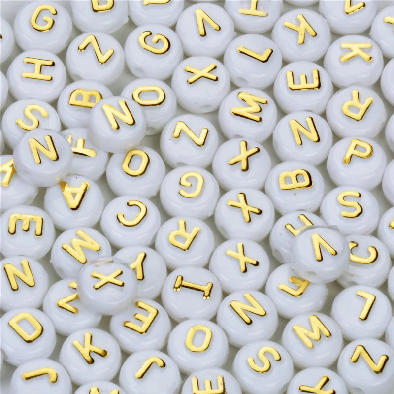 New Year 100PCs Gold White Letter Beads Alphabet Acrylic Beads For