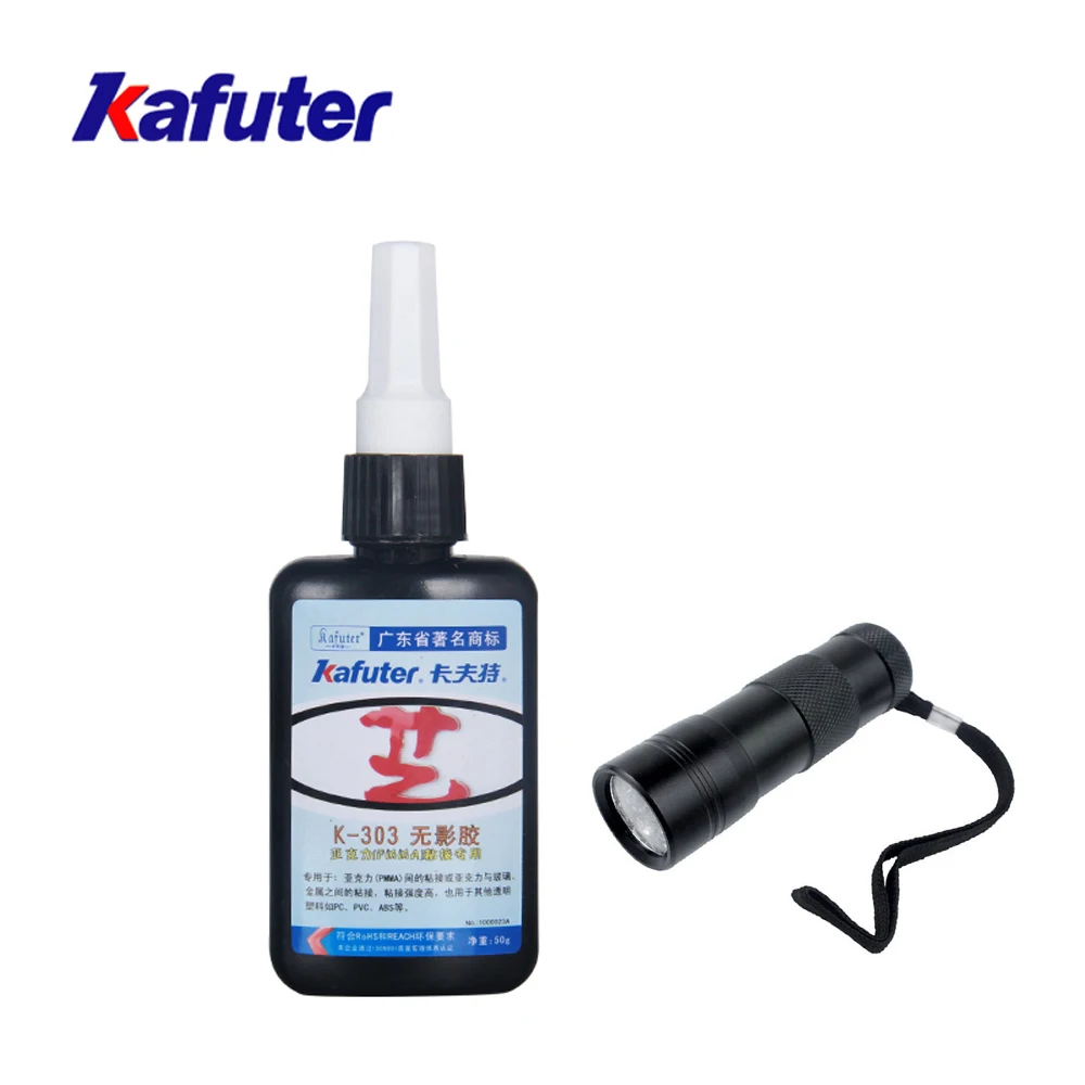 Kafute K-303 50ml Shadowless Glue Adhesive Plastic Glass Metal Rubber+Flashlight UV Curing Adhesive Acrylic Transparent Plastic afbeelding