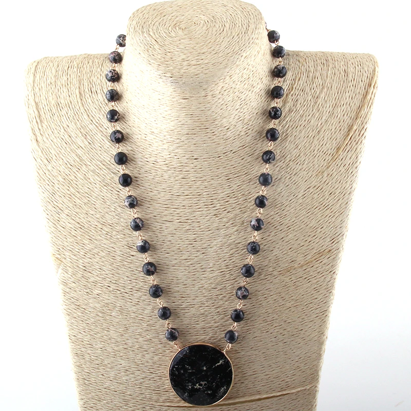 

Fashion Bohemian Jewelry Multi Color Stones Rosary Chain Matching Stone Pendant Necklaces For Women Ethnic Necklace