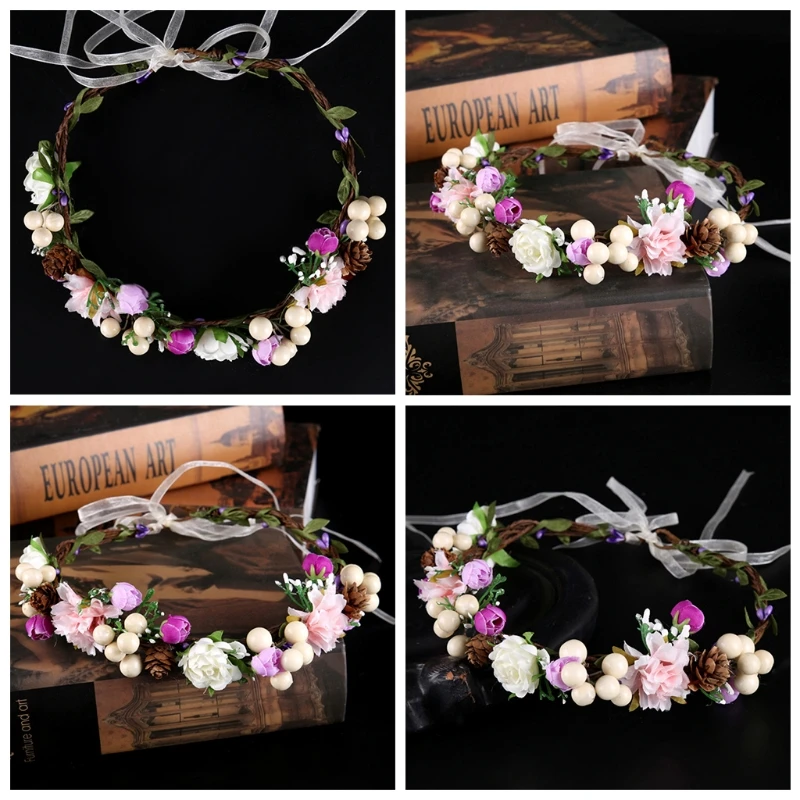 

Flower Hair Garland Crown Halo Bridal Purple Floral Crown Hair Wreath Mint Head Wreath Wedding Accessories Headpiece Bridesmaid