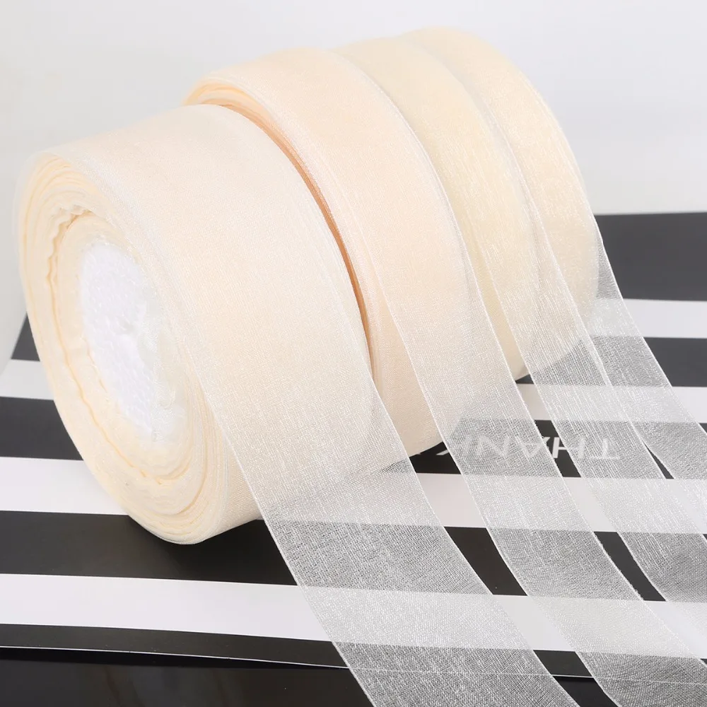 Ivory 15/20/25/38mm 45Meters(50yards) Organza Ribbon Apparel Sewing Fabric DIY Gift Pack Wedding Decoration Tapes Party Supplies ribbon decoration ribbon supplies organza ribbon