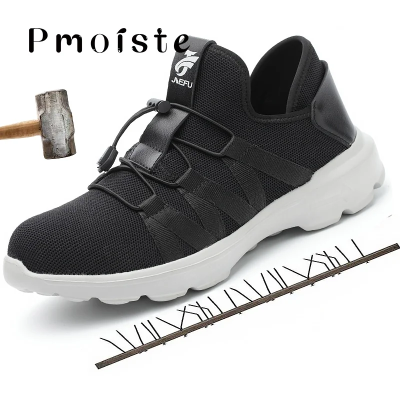 

Men Safety Shoes Summer Big Size 45-48 Flyknit Wedges Shoes For Men Casual Lace Up Breathable Black Sneakers Man