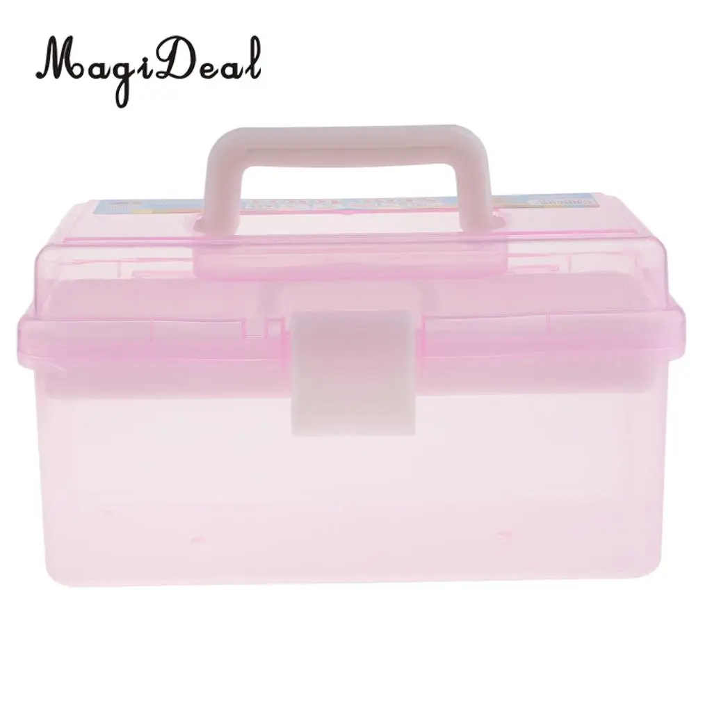 2 Layer Plastic Clear Jewelry Beads Sewing Painting Tools Organizer, Household Medicine Storage Box Case Container with Handle