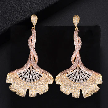 

GODKI 68mm Luxury Ginkgo Leaf Mirco Cubic Zirconia Setting Women Engagenet Wedding Earring Fashion High Jewelry