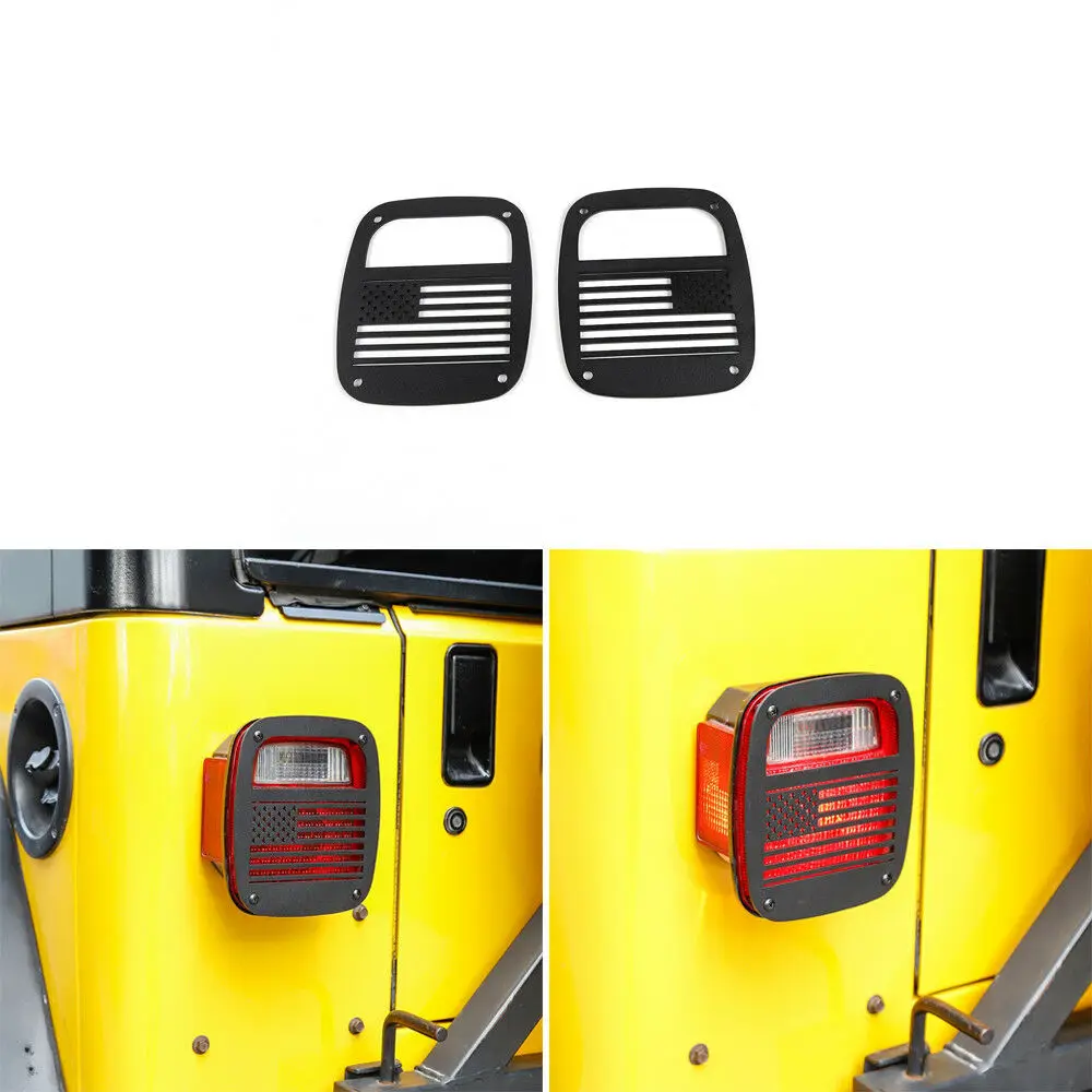 

2 Tailight Protector Cover US Flag -Never Rust Fit 1997-2006 For Jeep Wrangler YJ TJ