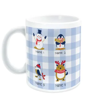 

Personalized Holiday Ceramic Coffee Mug | Family of Winter Animals | 4 Names