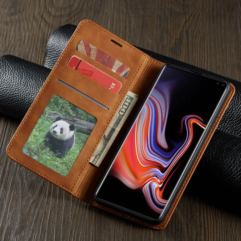 Кожаный флип чехол для Samsung Galaxy S10 Plus роскошный бумажник с подставкой и