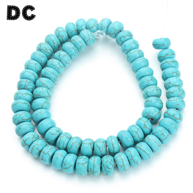 

DC Approx 40pcs strand Blue Stone Loose Necklace Bracelet Charm Beads 15*9mm Round Bulk for DIY Jewelry Material
