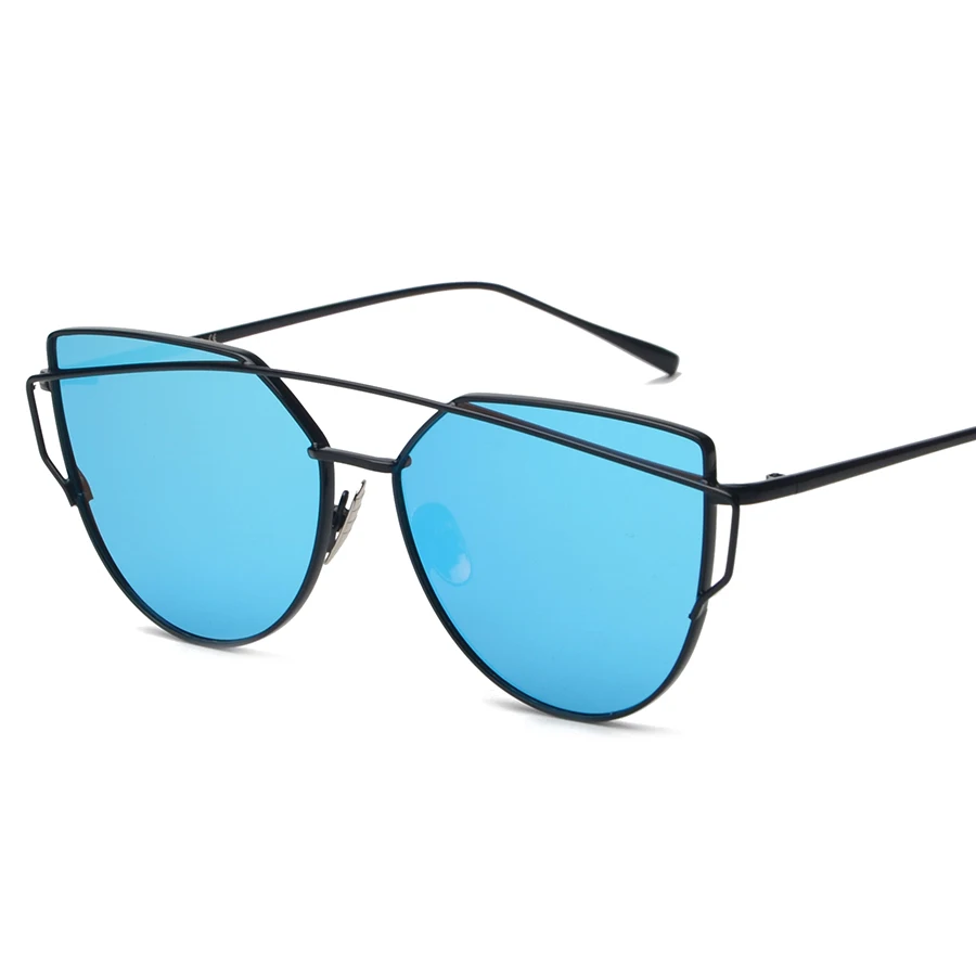 Королевские женские солнцезащитные очки "кошачий глаз", Ретро стиль, фирменный дизайн, металлические солнцезащитные очки, женские зеркальные очки унисекс, солнцезащитные очки, UV400 ss395 - Цвет линз: C58 black blue