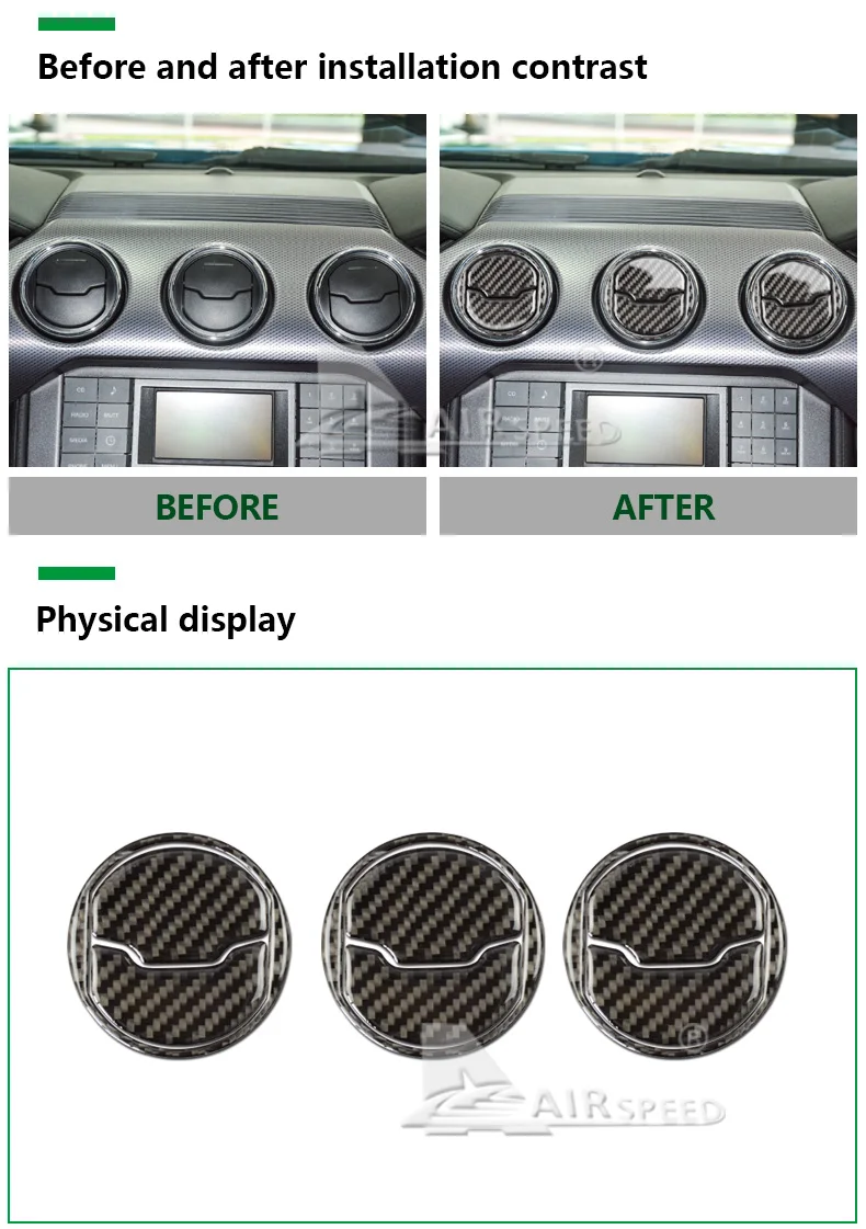 Ford Mustang Carbon Fiber Car Interior Central Air Conditioner Outlet Decorative Cover Sticker (2)