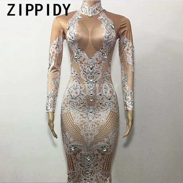 

Glisten Stones White Or Red Pattern Dress Sexy Long Tail Outfit Nightclub Female Singer Dress Women's Birthday Show Stage Wear