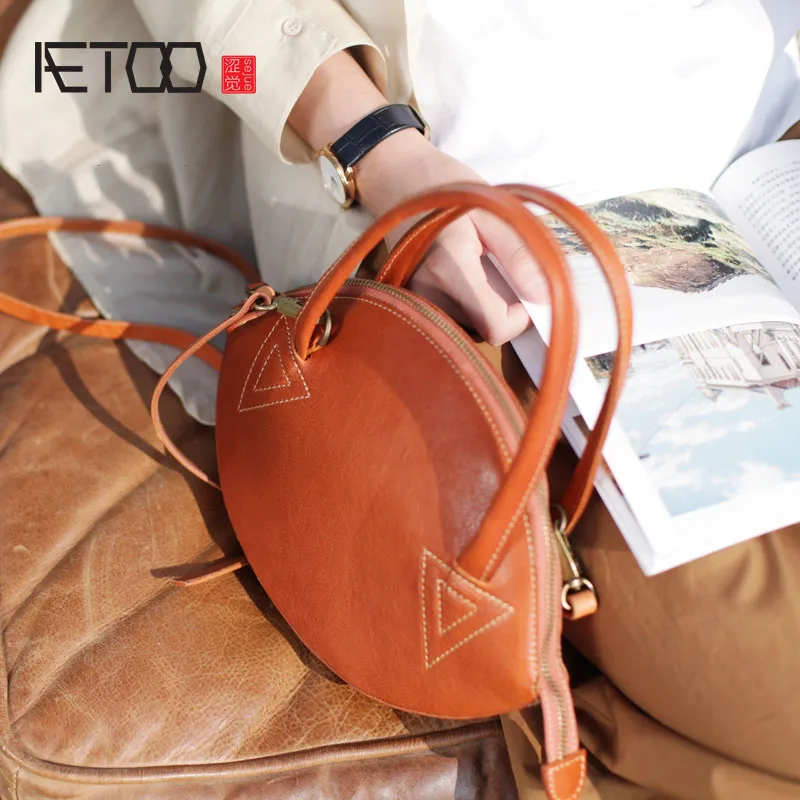 AETOO Original literary handbag retro Sen shell bag ethnic style handmade leather handbags leather shoulder bag