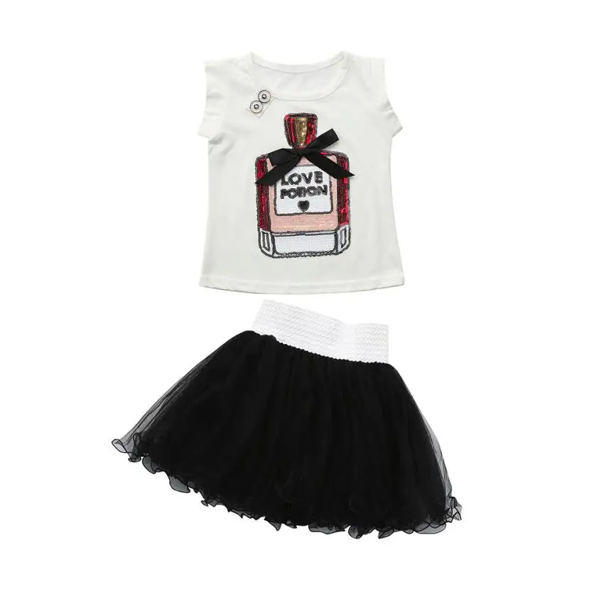 Г. Весенне-летний комплект одежды для детей; юбка для маленьких девочек с надписью «флакон духов»; топы с блестками; платье-пачка; одежда - Цвет: Black